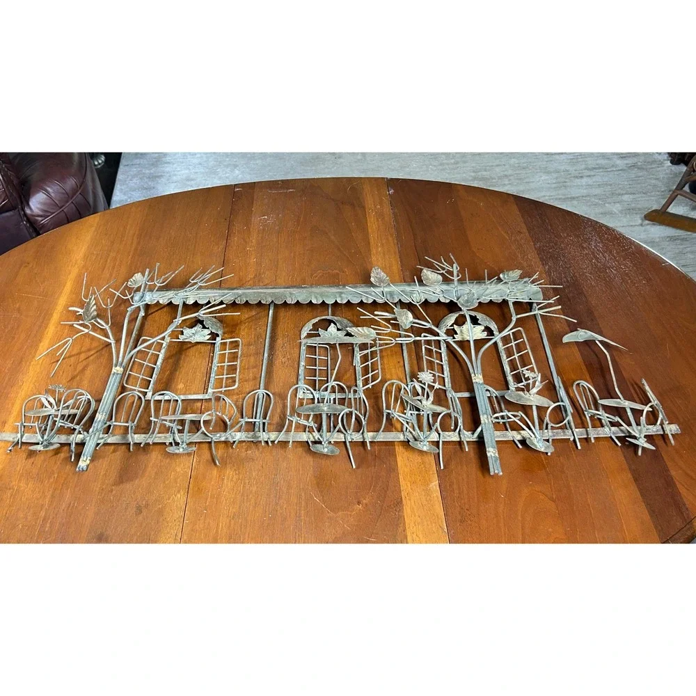 Vtg Metal Wall Art French Sidewalk Cafe Bistro Scene Brutalist Sculpture 33